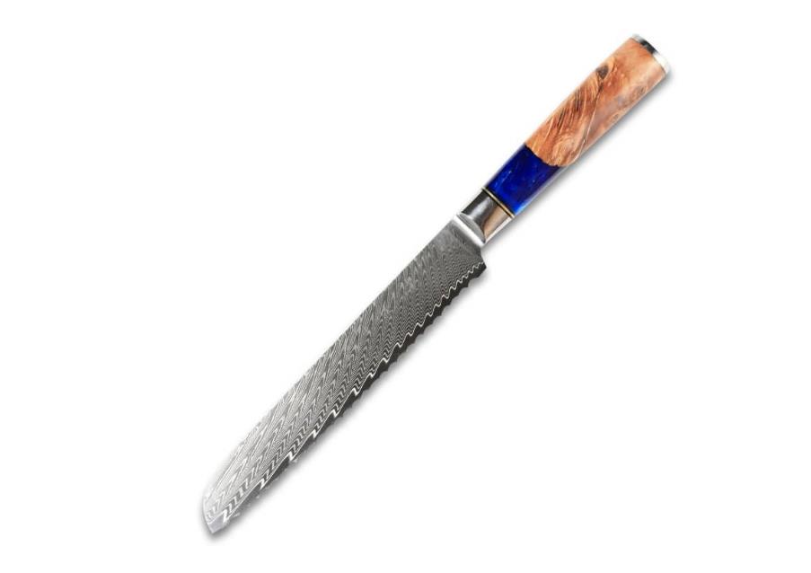 Damascus Clad 9Cr18Mov Oval Stabilized Wood Bread Knife 200 mm AKBY-16
