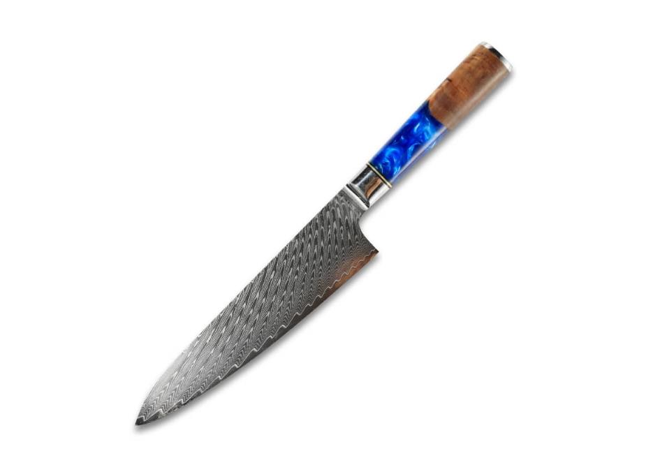 Damascus Clad 9Cr18Mov Oval Stabilized Wood Gyuto 210 mm