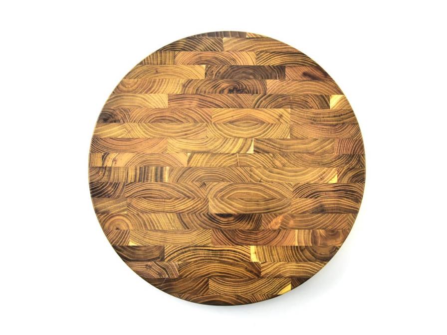 End Grain Round Teak Cutting Board with Side Handle