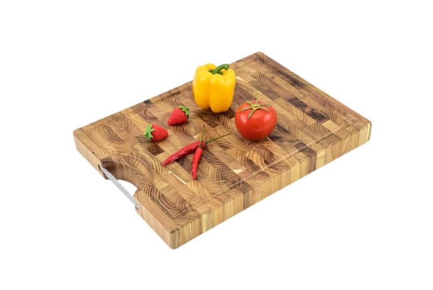 End Grain Teak Cutting Board with Handle and Juice Groove