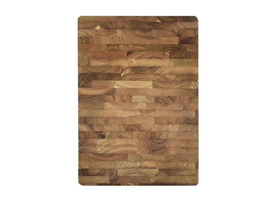 End Grain Teak Cutting Board with Rounded Corners and Side Handle Indents