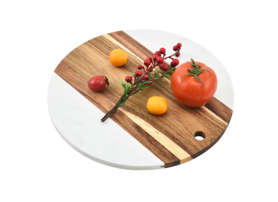 Round Marble and Acacia Charcuterie Board with Cutout
