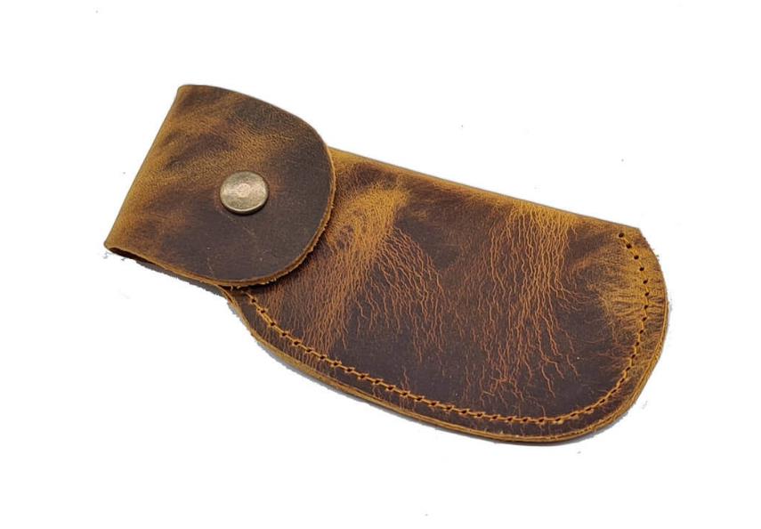 Custom Horizontal Carry Pocket Knife Crazy Horse Leather Sheath with Belt Loop NCKS-40