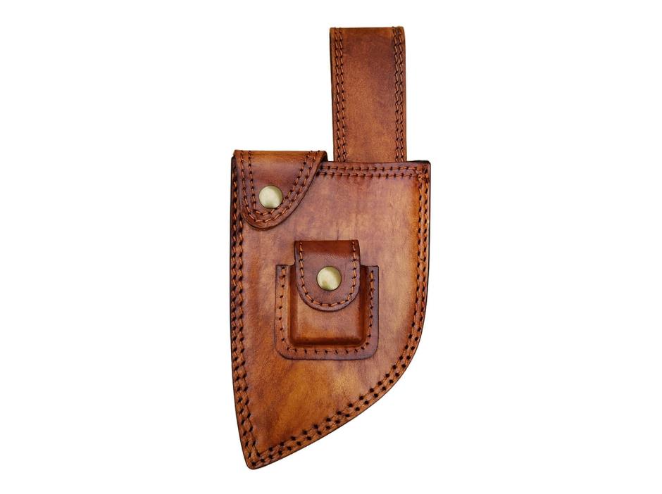 Custom Vertical Carry Fixed Blade Top-Grain Leather Sheath with Belt Loop and Whetstone Pocket NCKS-44
