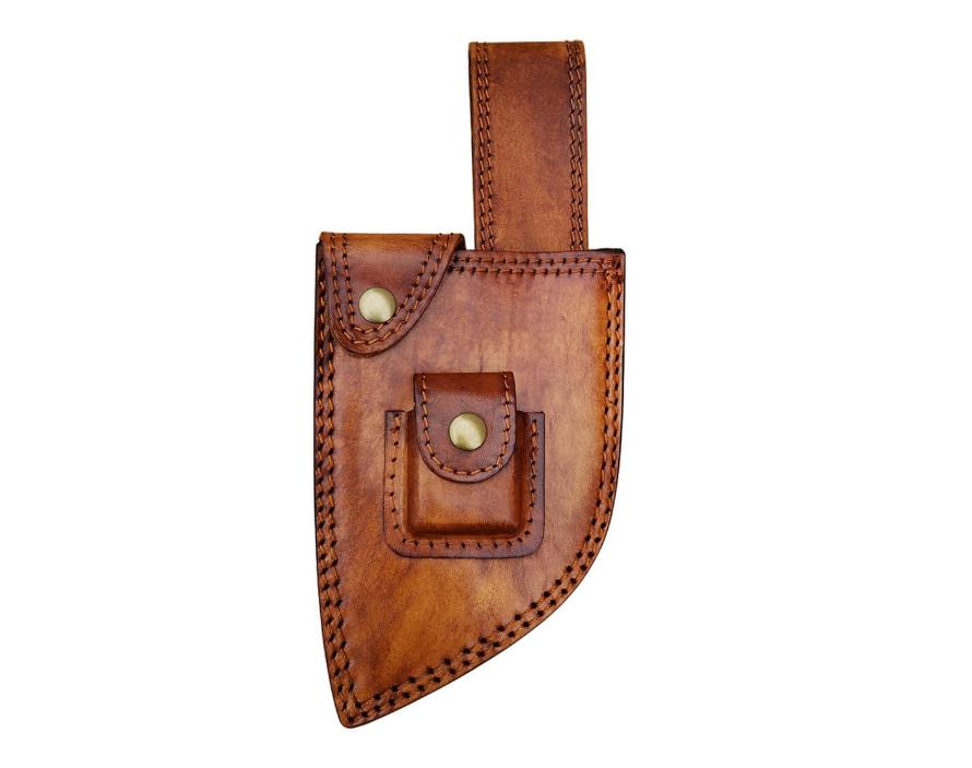 Custom Vertical Carry Fixed Blade Top-Grain Leather Sheath with Belt Loop and Whetstone Pocket LKKSH20039