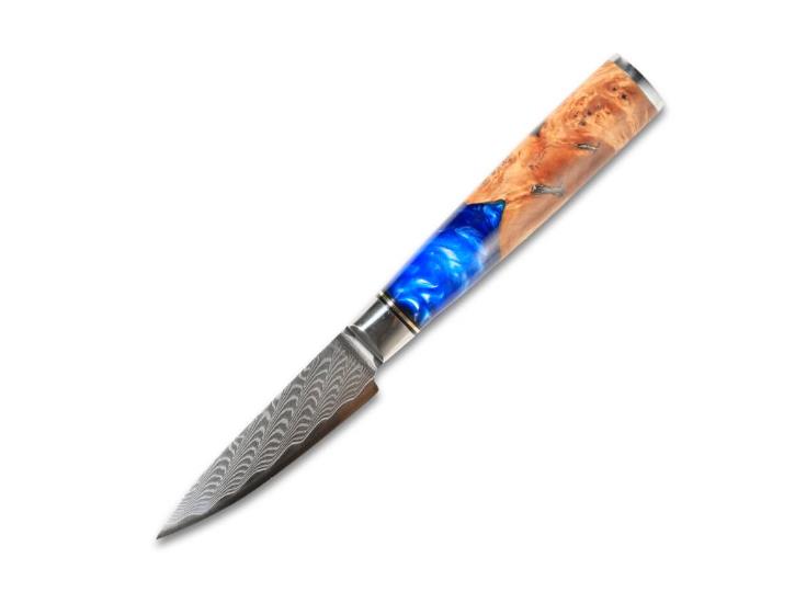 Damascus Clad 9Cr18Mov Oval Stabilized Wood Petty/Paring Knife 80 mm LKJPR10002