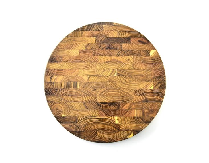 End Grain Round Teak Cutting Board with Side Handle Indents LKCBO20016