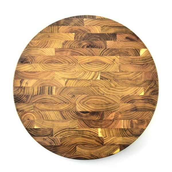 End Grain Round Teak Cutting Board with Side Handle Indents LKCBO20016