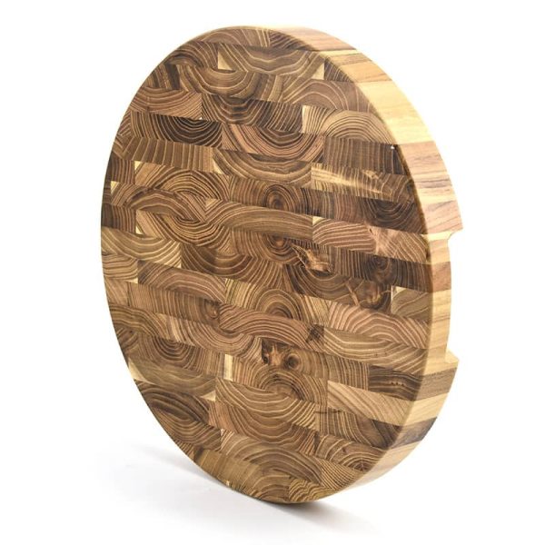 End Grain Round Teak Cutting Board with Side Handle Indents LKCBO20017