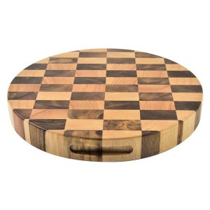 End Grain Round Acacia Cutting Board with Side Handle Indents LKCBO20022