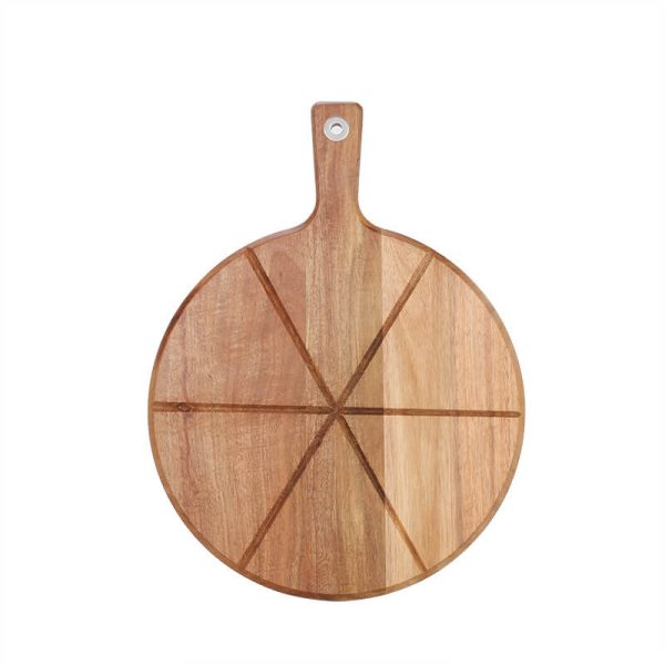 Round Acacia Charcuterie Board with Slice Grooves and Handle LKCHB20004