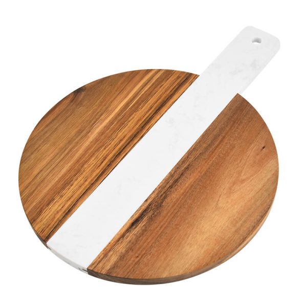 Round Marble and Acacia Charcuterie Board with Handle LKCHB20005