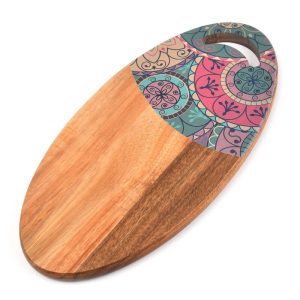 UV Printed Oval Acacia Charcuterie Board with Handle LKCHB20008