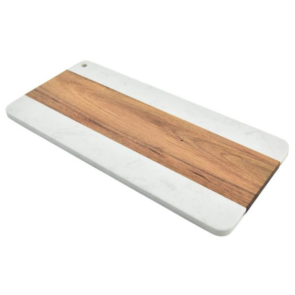 Marble and Acacia Charcuterie Board with Rounded Corners and Cutout LKCHB20011