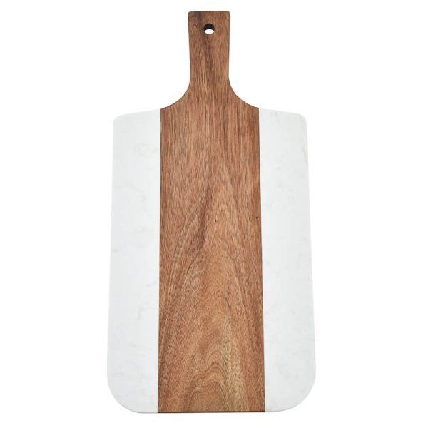 Marble and Acacia Charcuterie Board with Handle and Rounded Corners LKCHB20013