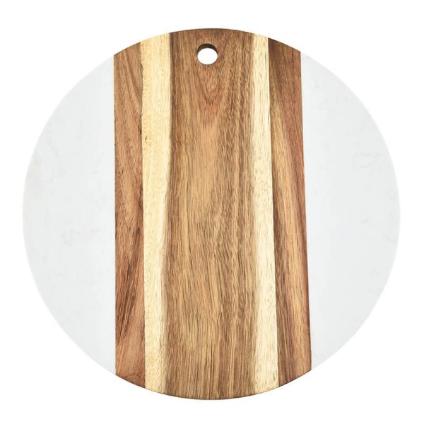 Round Marble and Acacia Charcuterie Board with Cutout LKCHB20014