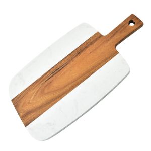 Marble and Acacia Charcuterie Board with Handle and Heart Cutout LKCHB20015