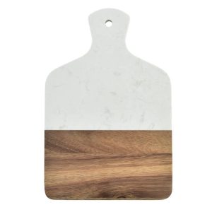 Marble and Acacia Charcuterie Board with Handle and Rounded Corners LKCHB20018