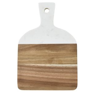 Marble and Acacia Charcuterie Board with Handle and Rounded Corners LKCHB20019