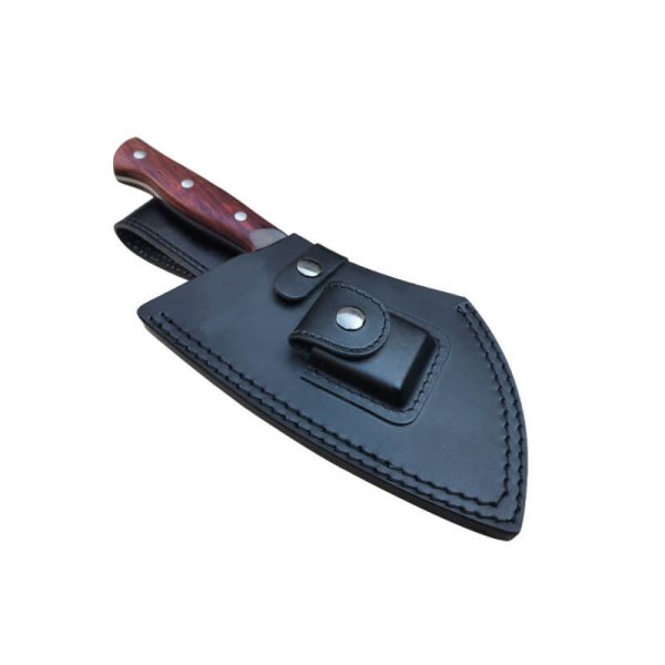 Custom Vertical Carry Fixed Blade Top-Grain Leather Sheath with Belt Loop and Whetstone Pocket LKKSH20037