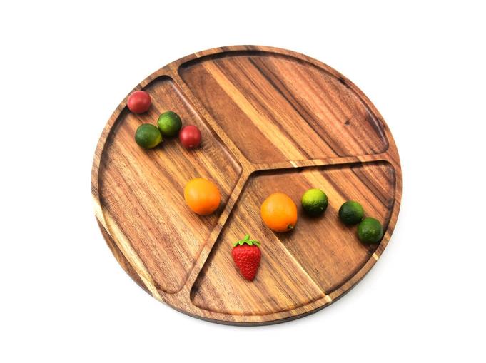 Round Acacia Charcuterie Board with Built-in Compartments LKCHB20007