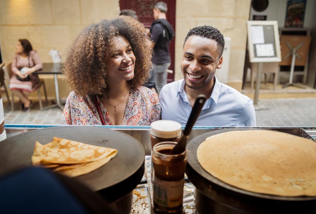 couple in front of Crepe Maker