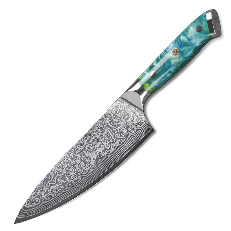 Damascus Clad 10Cr15CoMoV Stabilized Wood Chef Knife 200 mm LKWCK10007