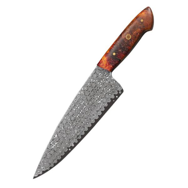 Damascus Clad 10Cr15CoMoV Stabilized Wood Chef Knife 205 mm LKWCK10009