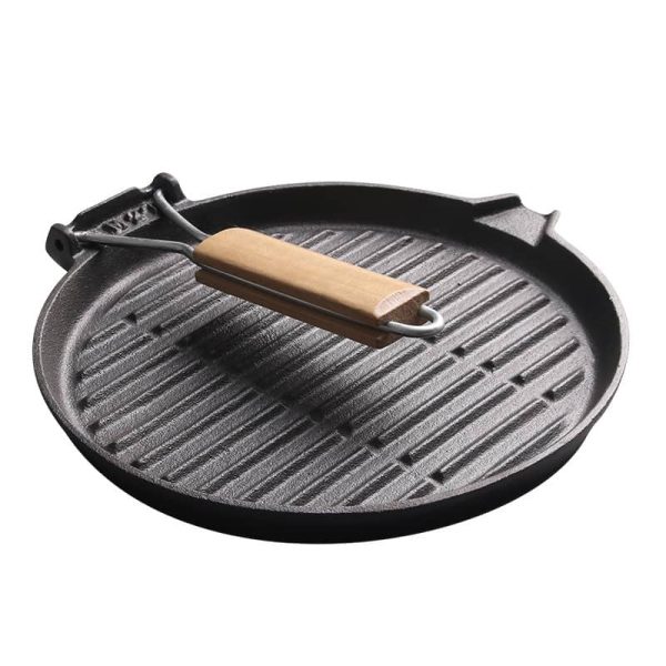 Cast Iron Grill Pan with Foldable Wood Handle LKGRI60011