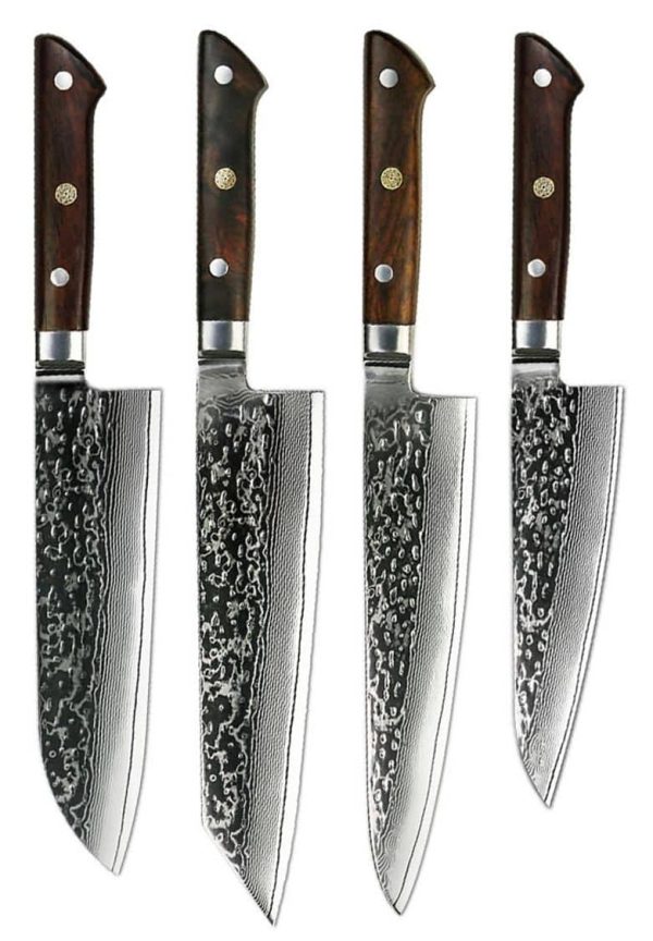 Damascus Clad 10Cr15CoMoV Rosewood Kitchen Knife Set LKKSE10015