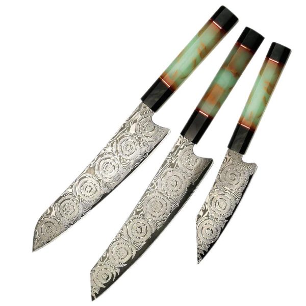 Damascus Clad 10Cr15CoMoV Wa Handle Kitchen Knife Set LKKSE10016