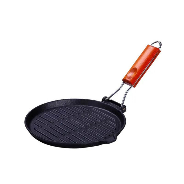 Cast Iron Grill Pan with Foldable Wood Handle LKGRI60022