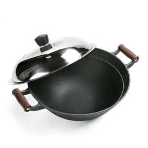 Cast Iron Wok with Wood Dual Handles LKWOS60010