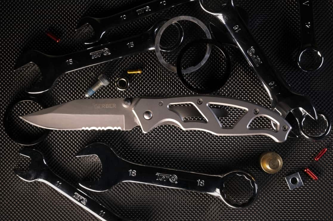 knife made with premium steel in metallic background