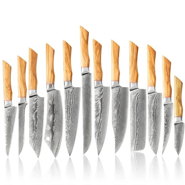 10Cr15CoMoV Core with Stainless Steel Cladding Olive Wood Kitchen Knife Set LKKSE10020