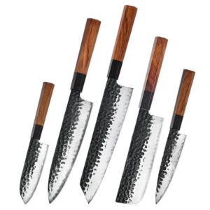 Damascus Clad AUS-10 Mkuruti Wood Kitchen Knife Set LKKSE10023