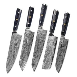Damascus Clad 10Cr15CoMoV Resin Kitchen Knife Set LKKSE10027