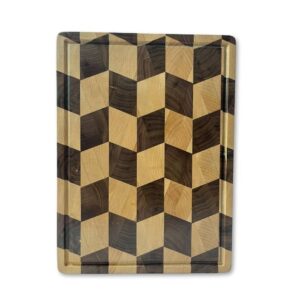 End Grain Walnut Rubberwood Cutting Board with Juice Groove and Rounded Corners LKCBO20042