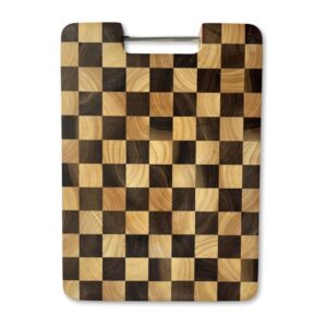 End Grain Acacia Rubberwood Cutting Board with Rounded Corners and Handle LKCBO20077