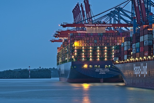 A port with a huge cargo ship.